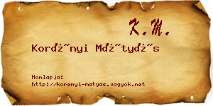 Korényi Mátyás névjegykártya