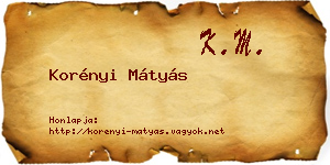 Korényi Mátyás névjegykártya